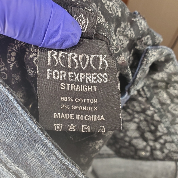 ♥️ REROCK FOR EXPRESS JEANS straight, medium-dark shiny zipper/pockets S… - Picture 10 of 10